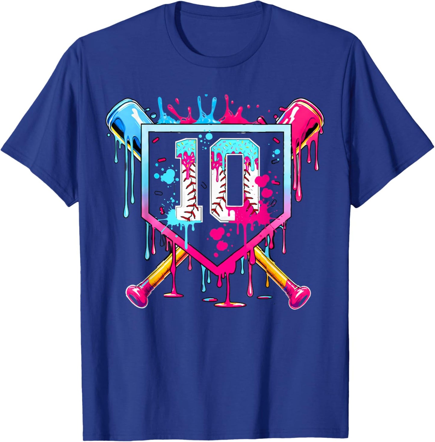 10th Birthday Boys Baseball Ice Cream Drip Boys Baseball T-Shirt - T-Shirt | Royal