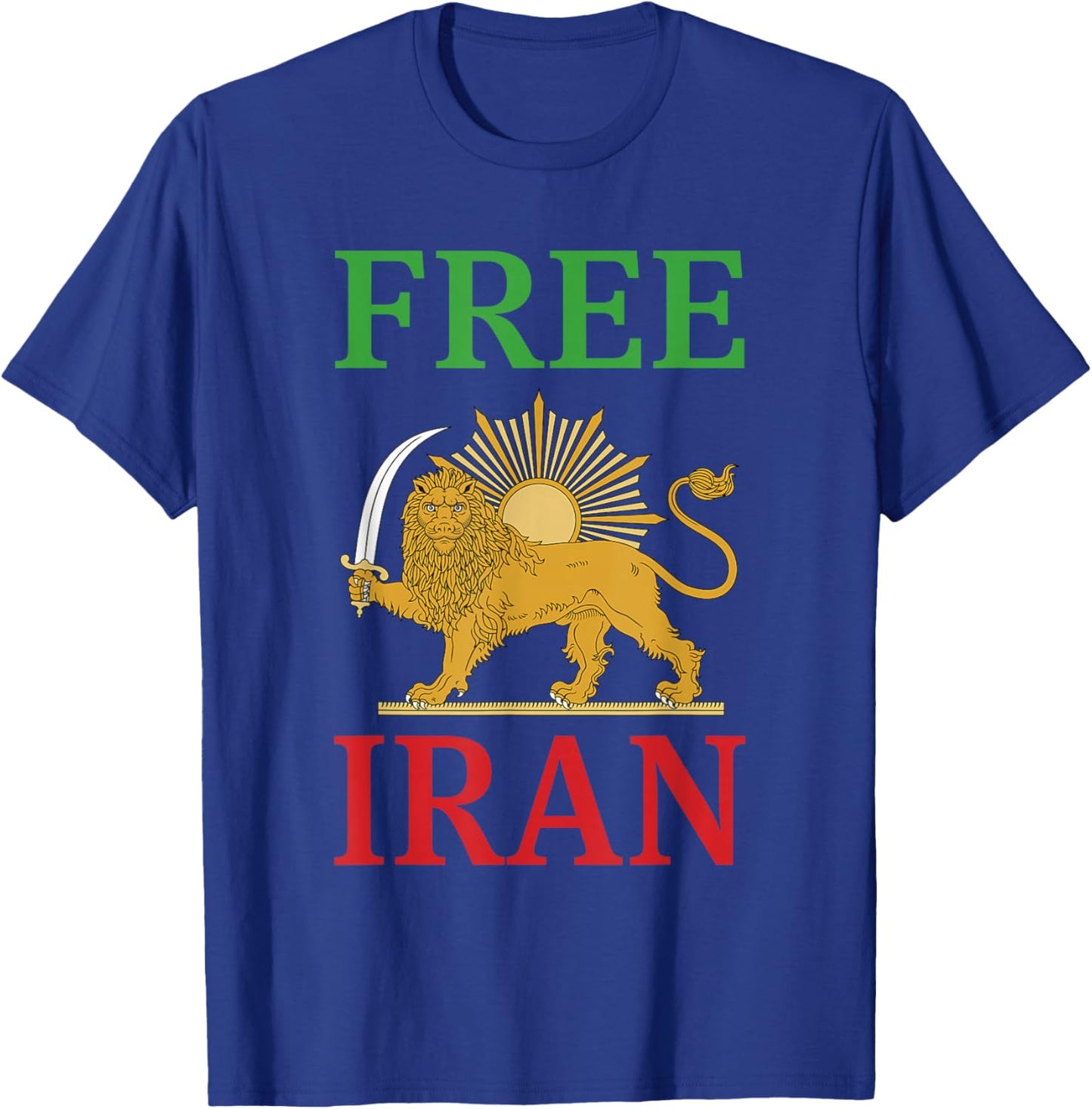 Free Iran Symbol Flag Heartbeat Freedom Love with Lion T-Shirt - T-Shirt | Royal