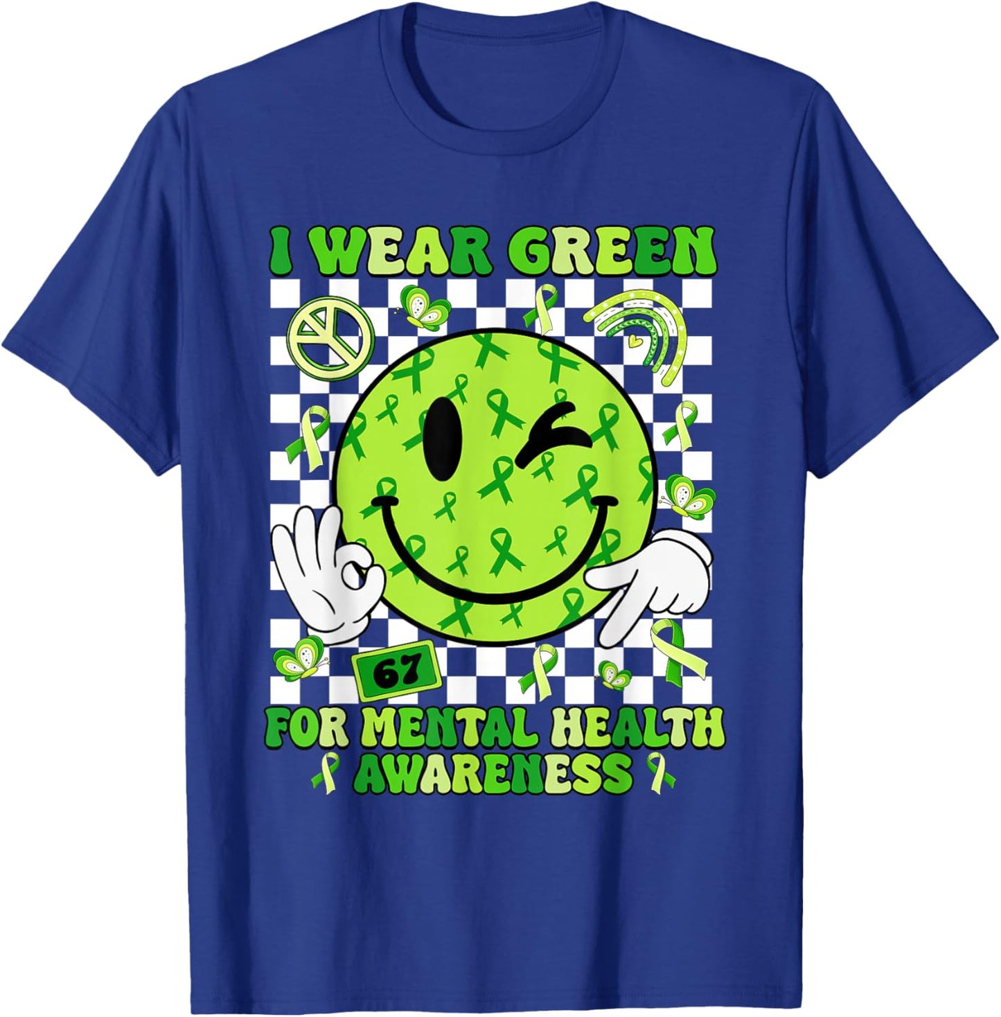 I Wear Green for Mental Health Matter Awareness Green Ribbon T-Shirt - T-Shirt | Royal