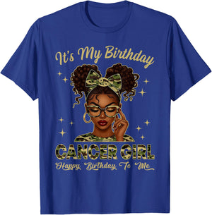 It's My Birthday Cancer Queen Camo Bow Zodiac Black Girl T-Shirt - T-Shirt | Royal