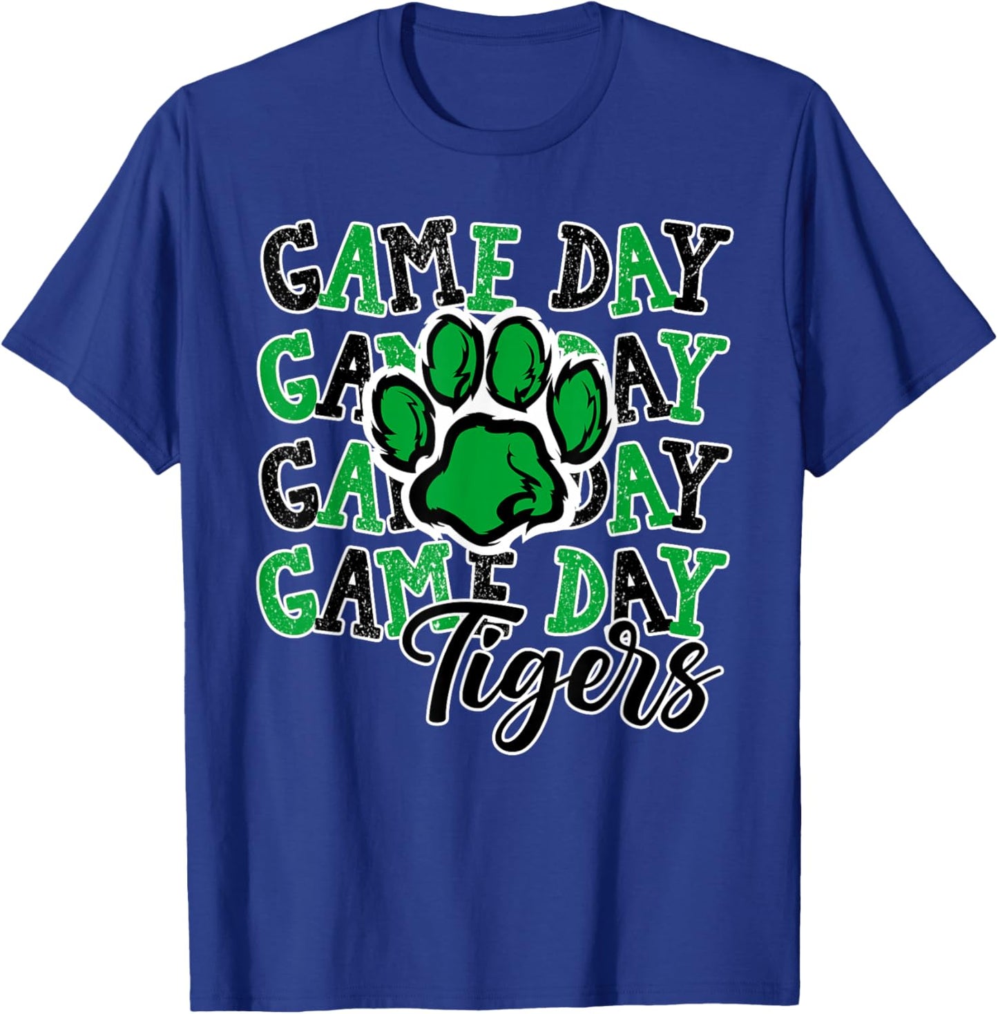 Game Day Tigers Green Paw Print School Spirit Mascot Tiger T-Shirt - T-Shirt | Royal