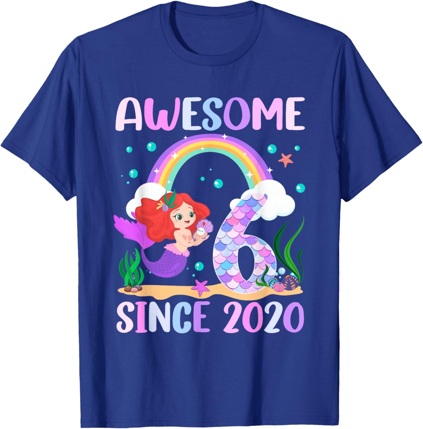 6th Birthday Girl Mermaid Theme Awesome Since 2020 T-Shirt - T-Shirt | Royal