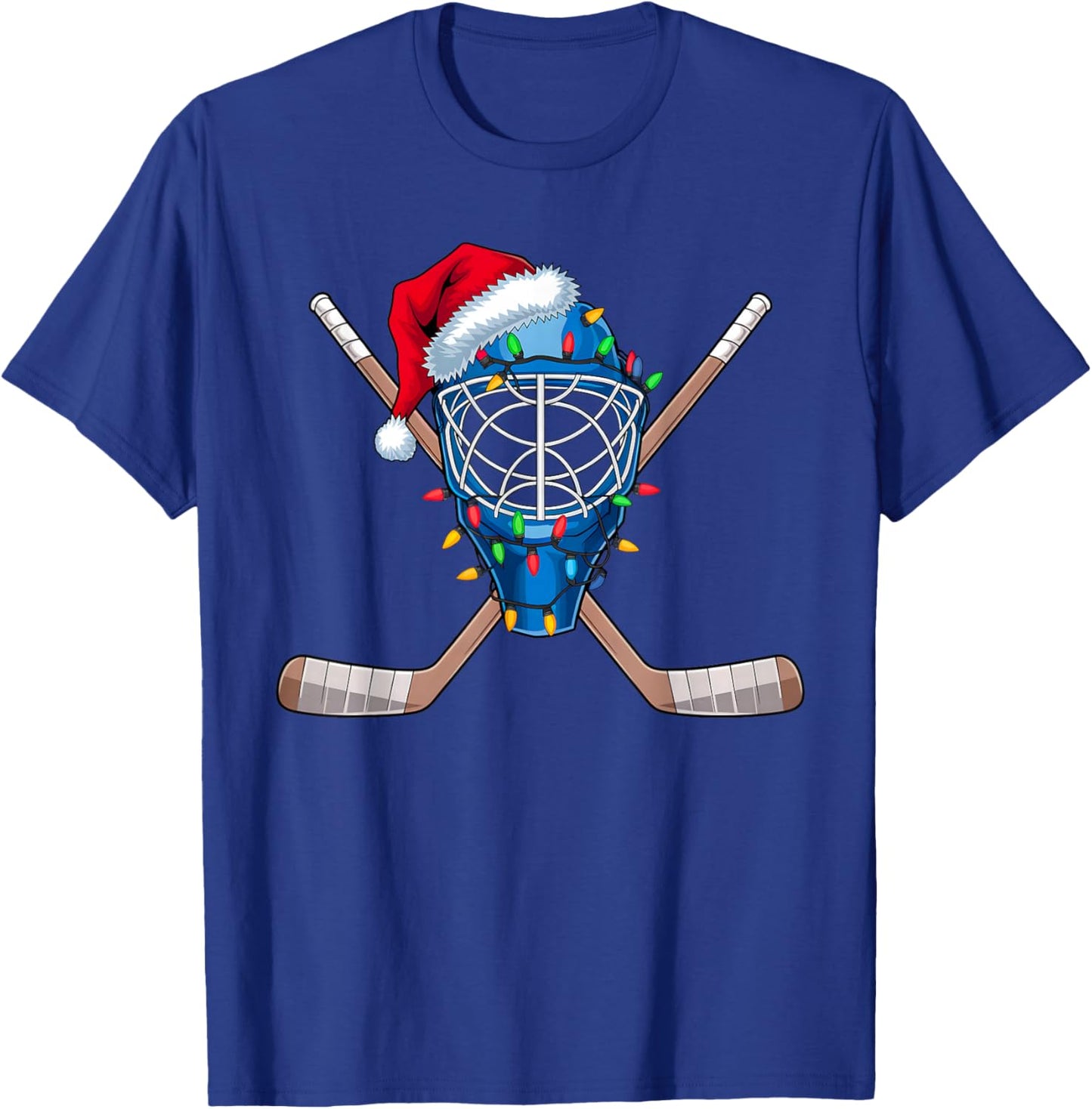 Christmas Ice Hockey Player Santa Sport Hockey Goalie Xmas T-Shirt - T-Shirt | Royal