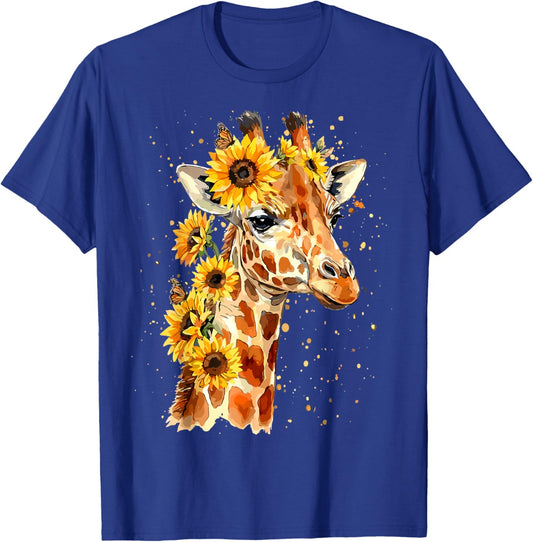 Sunflower Giraffe Cute Floral Safari Animal T-Shirt - T-Shirt | Royal