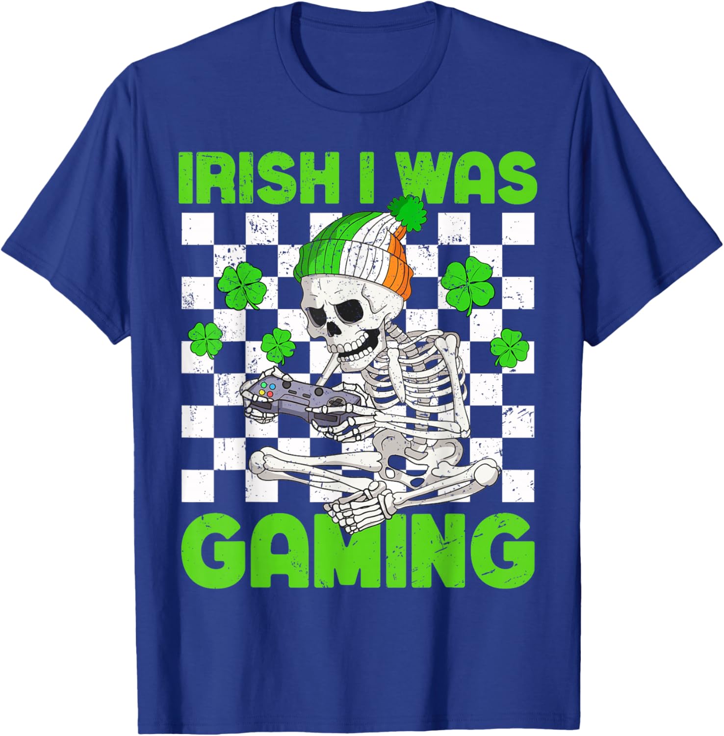 Irish I was Gaming Boys St Patricks Day Skeleton Gamer T-Shirt - T-Shirt | Royal