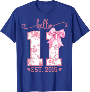 Hello Eleven EST 2015 11th Birthday Coquette 11 Year Girl T-Shirt - T-Shirt | Royal