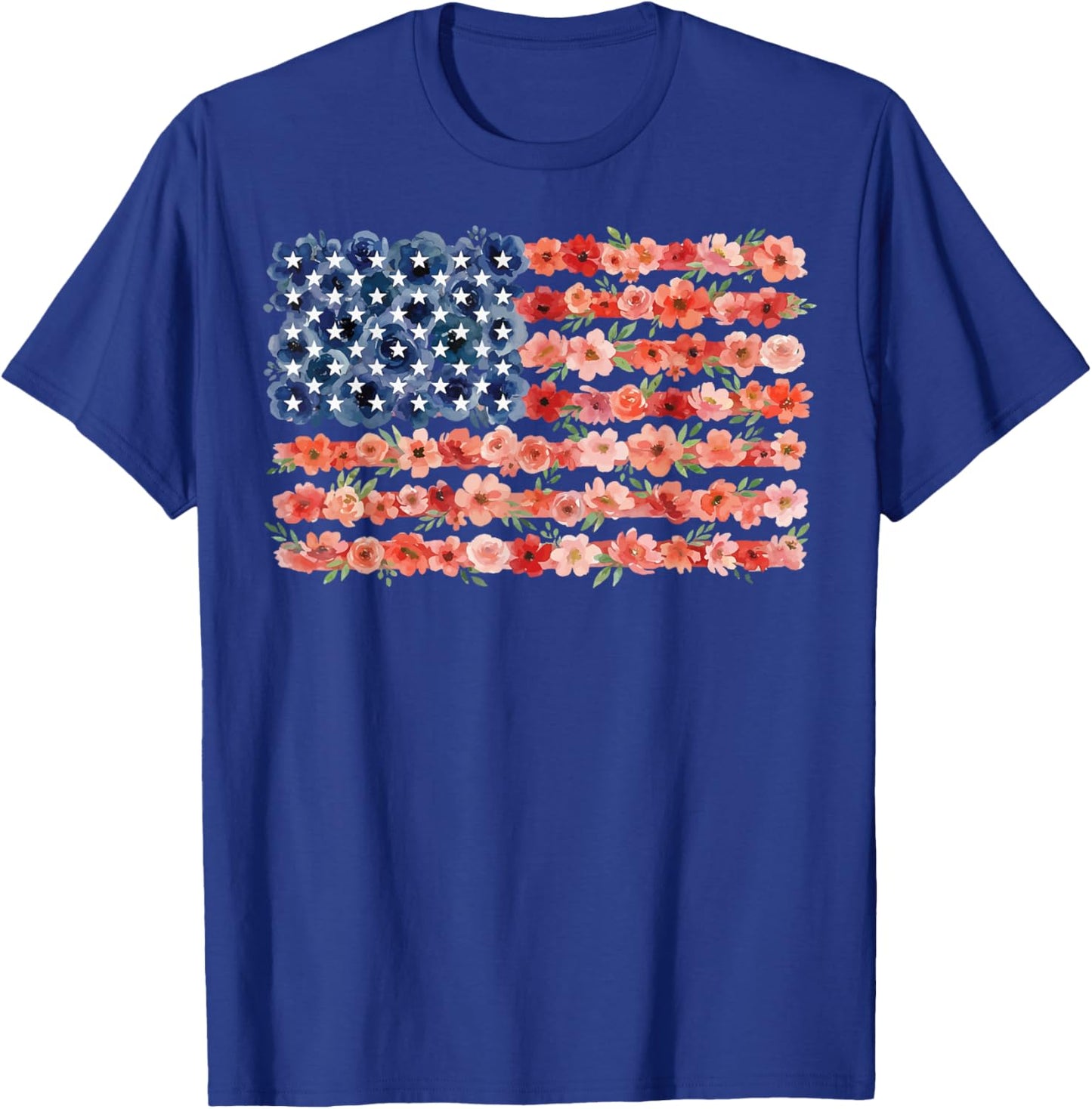 Floral American Flag Flowers Wildflowers 4th of July T-Shirt - T-Shirt | Royal