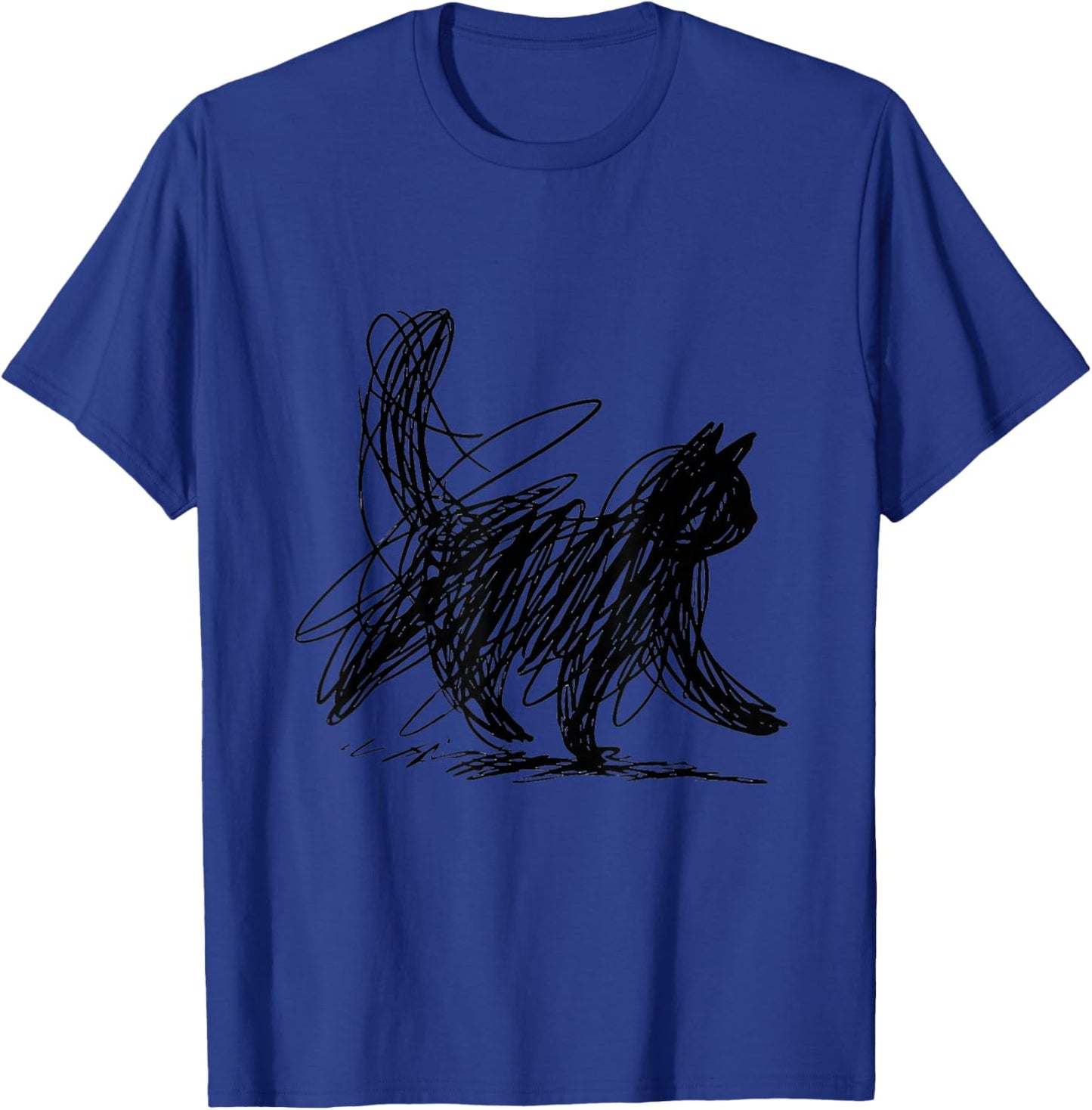 Abstract Scribble Black Cat Minimal Line Art Aesthetic T-Shirt - T-Shirt | Royal