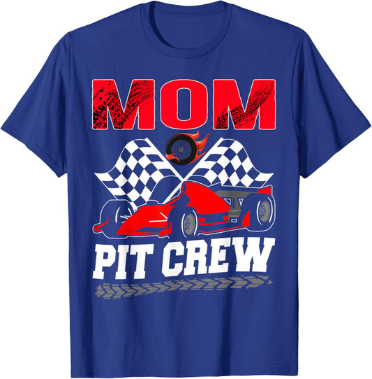 Mom Pit Crew Racing Family Race Car Birthday Boy T-Shirt - T-Shirt | Royal