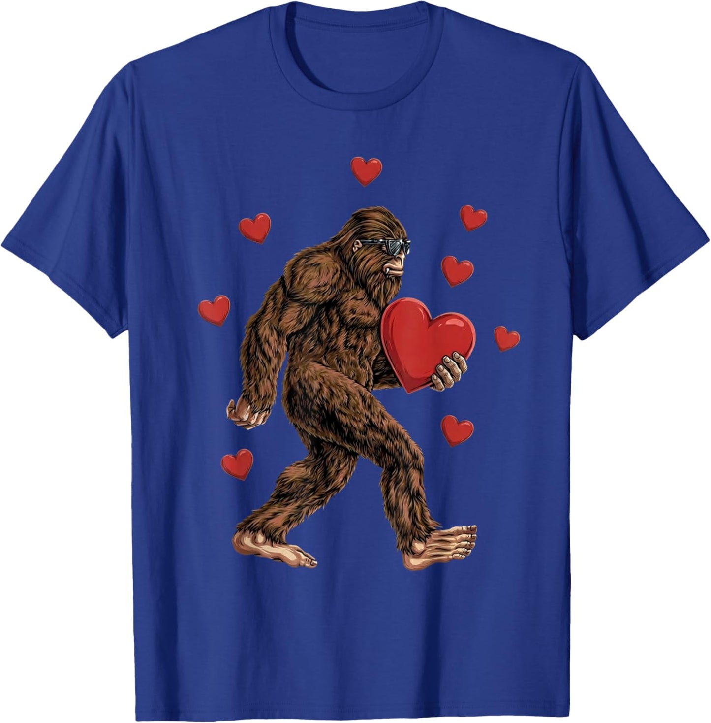 Red Hearts Valentines Day Bigfoot Funny Sasquatch Big Foot T-Shirt - T-Shirt | Royal