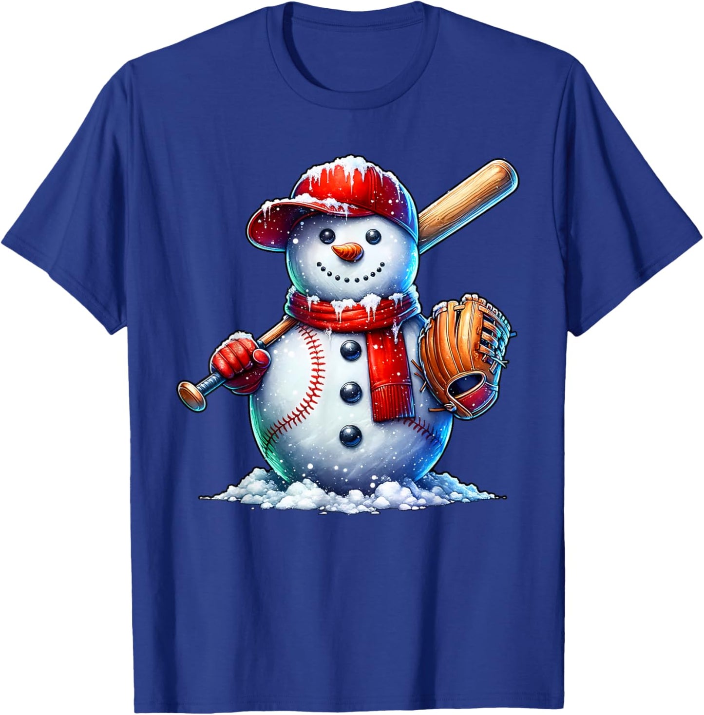 Cute Christmas Baseball Snowman Game Day Women Men Boys Kids T-Shirt - T-Shirt | Royal