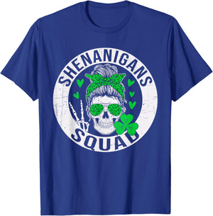 Shenanigans Squad St Patricks Day Messy Bun Shamrock Women T-Shirt - T-Shirt | Royal