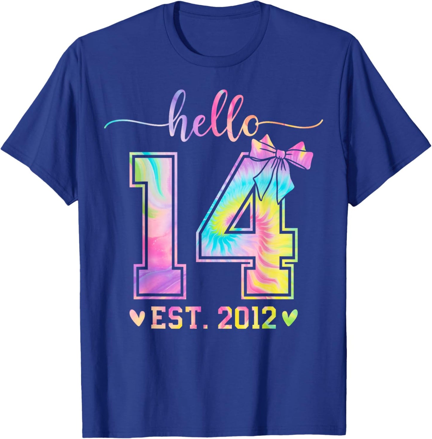 Hello Fourteen EST 2012 14th Birthday Coquette 14 Year Girl T-Shirt - T-Shirt | Royal