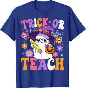 Trick Or Teach Teacher Ghost Teaching Fun Halloween Teacher T-Shirt - T-Shirt | Royal