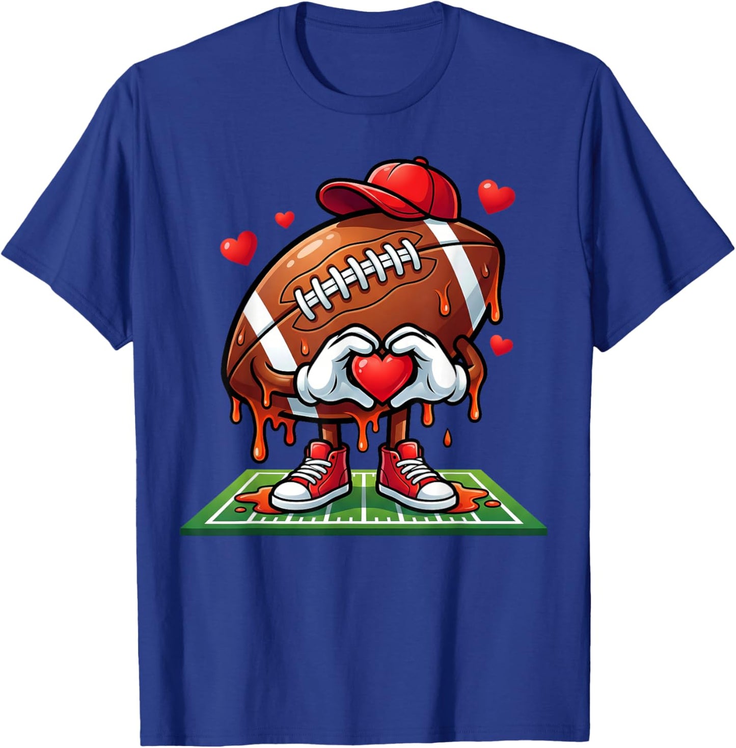 Boys Valentines Football Heart Drip Sport Valentines Day T-Shirt - T-Shirt | Royal
