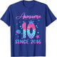 Awesome Since 2016 10 Year Old 10th Birthday Mermaid T-Shirt - T-Shirt | Royal