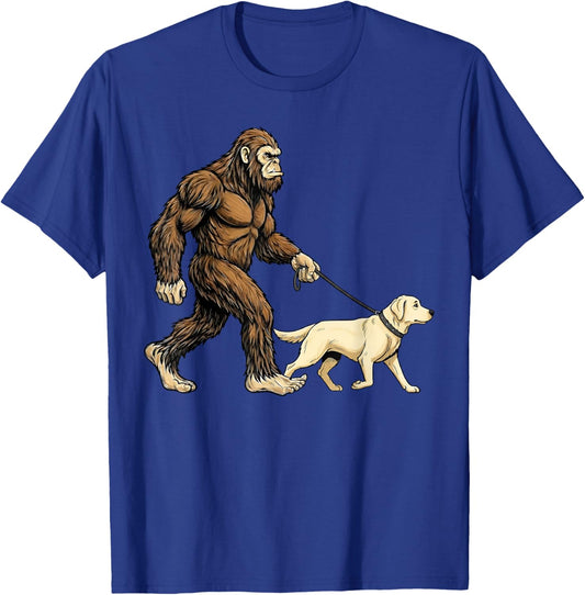 Bigfoot Walking Labrador Retriever Dog Funny Sasquatch T-Shirt - T-Shirt | Royal