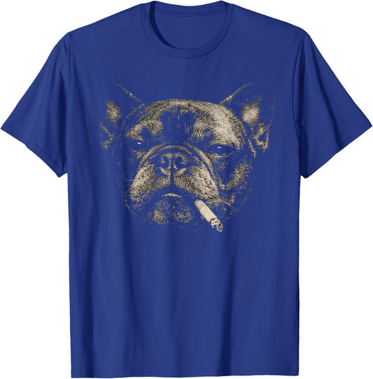 Funny Smoking French Bulldog Vintage Y2K Grunge Dog Graphic T-Shirt - T-Shirt | Royal