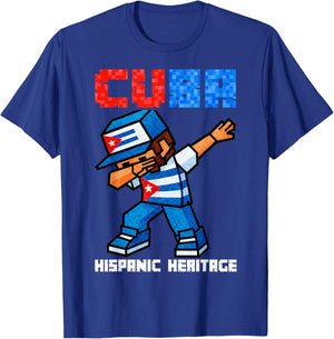 Cuba Dabbing Boys Game Pixel Hispanic Heritage Cuban Kids T-Shirt - T-Shirt | Royal
