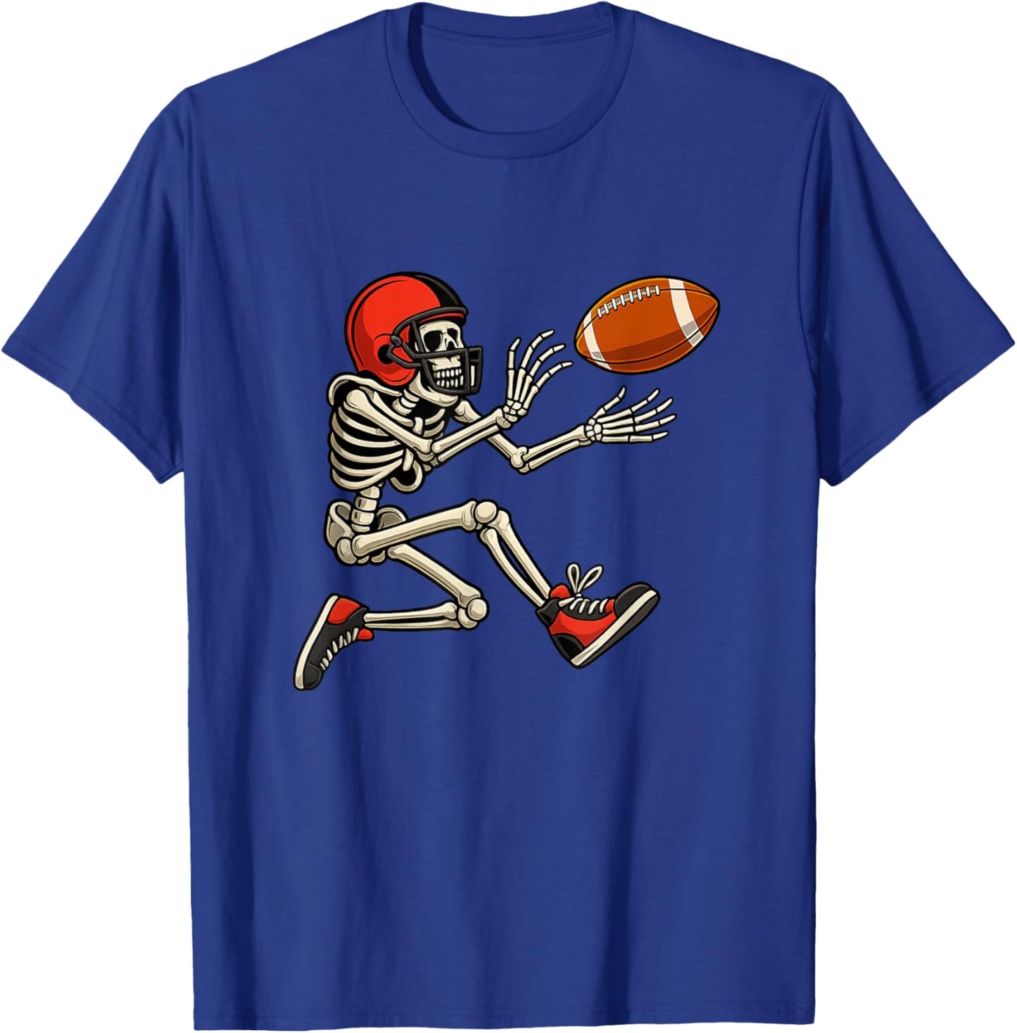 Funny Halloween Football Skeleton Catching a Football Gifts T-Shirt - T-Shirt | Royal