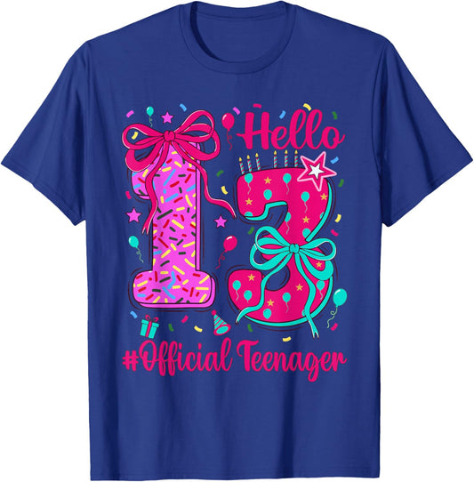 13th Birthday Official Teenager 13 yr Old Girl Coquette Bow T-Shirt - T-Shirt | Royal