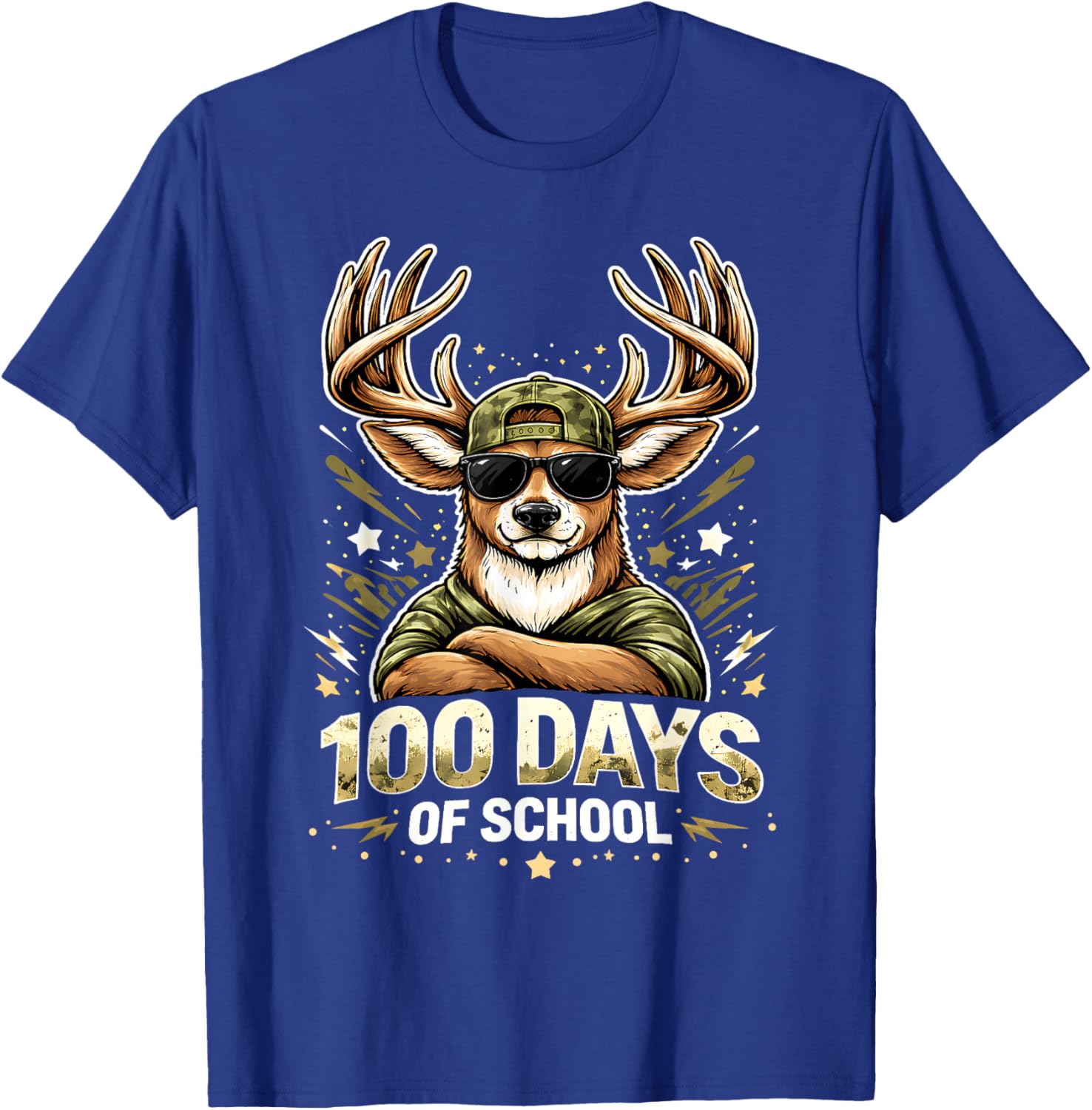 100 Days of School Deer Hunting Camo Boys Kids 100th Day T-Shirt - T-Shirt | Royal