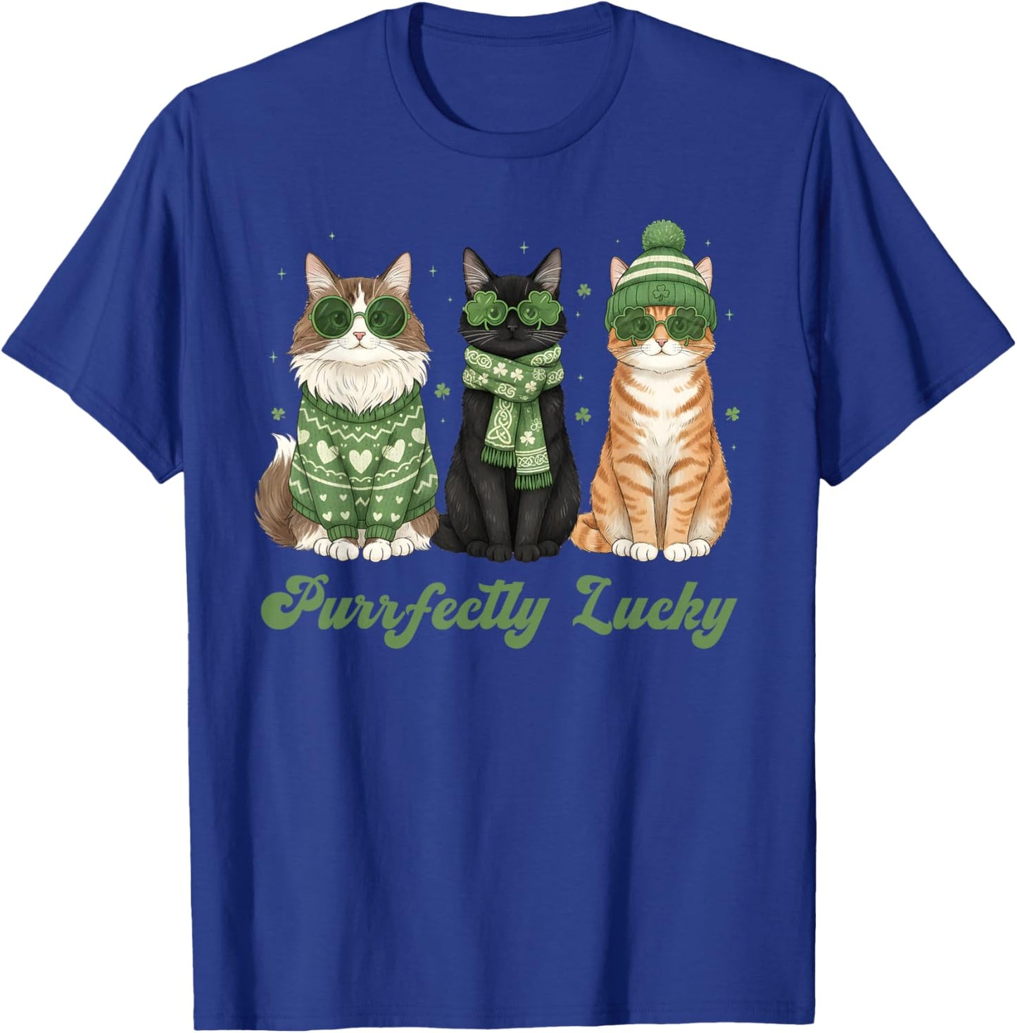 Purrfectly Lucky Cat St Patrick’s Funny Irish Shamrock Cat T-Shirt - T-Shirt | Royal