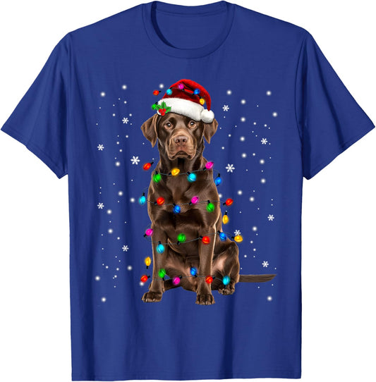 Chocolate Lab Labrador Christmas Tree Light Pajama Dog Xmas T-Shirt - T-Shirt | Royal