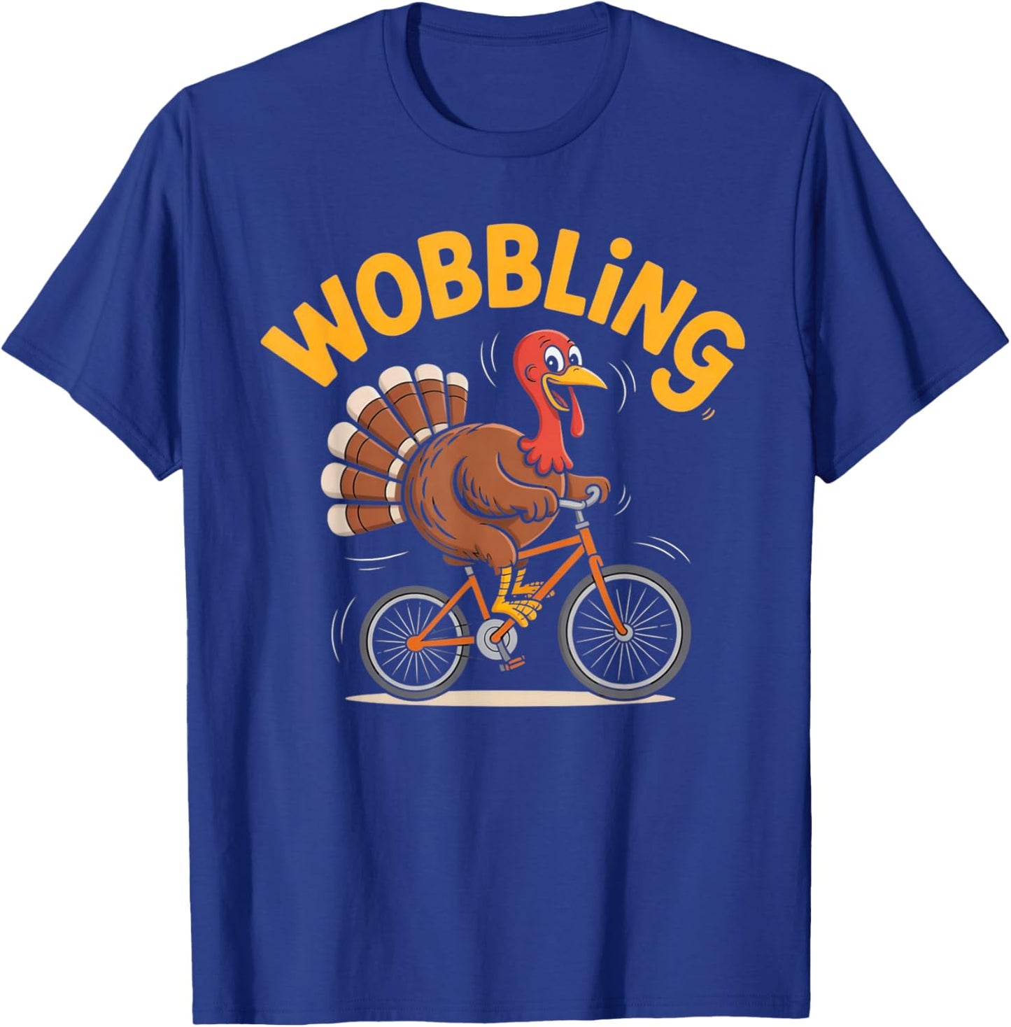 Turkey Riding Bike Funny Thanksgiving T-Shirt - T-Shirt | Royal