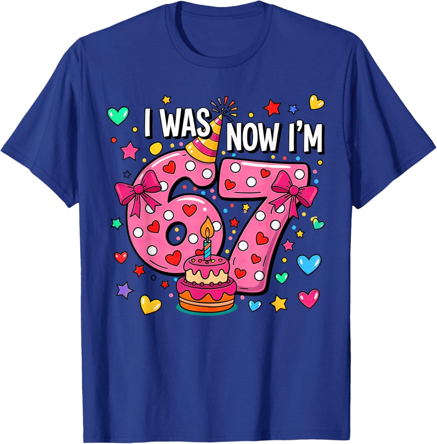 I was 6 Now Im 7 Bow Cake 7th Birthday 67 T-Shirt - T-Shirt | Royal
