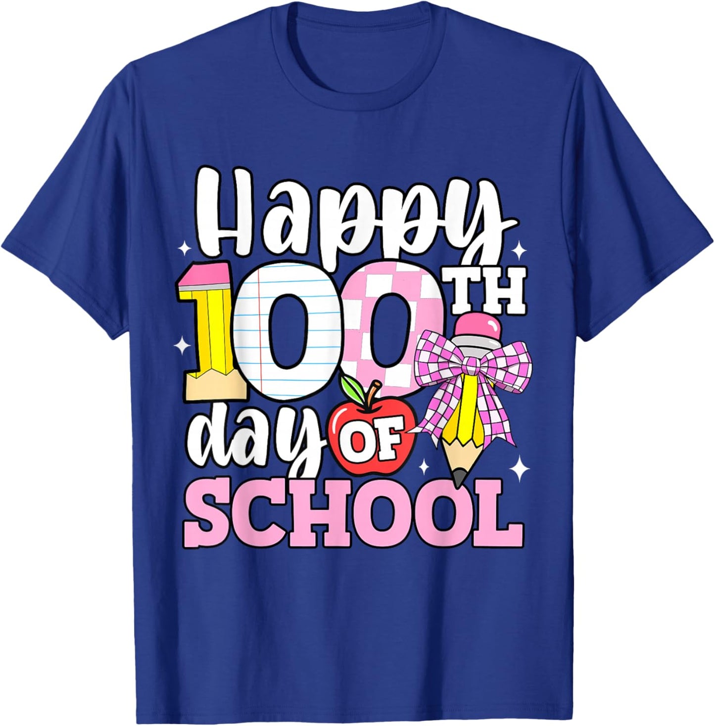 Happy 100 Days of School Teacher 100th Day Bow Girls Kids T-Shirt - T-Shirt | Royal