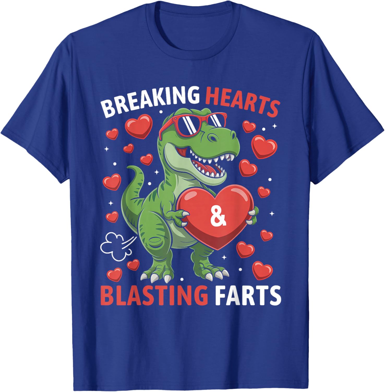 Breaking Hearts and Blasting Farts Kids Valentines Dinosaur T-Shirt - T-Shirt | Royal