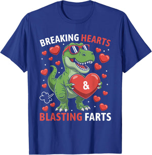 Breaking Hearts and Blasting Farts Kids Valentines Dinosaur T-Shirt - T-Shirt | Royal