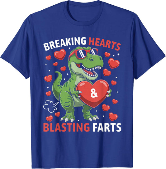 Breaking Hearts and Blasting Farts Kids Valentines Dinosaur T-Shirt - T-Shirt | Royal