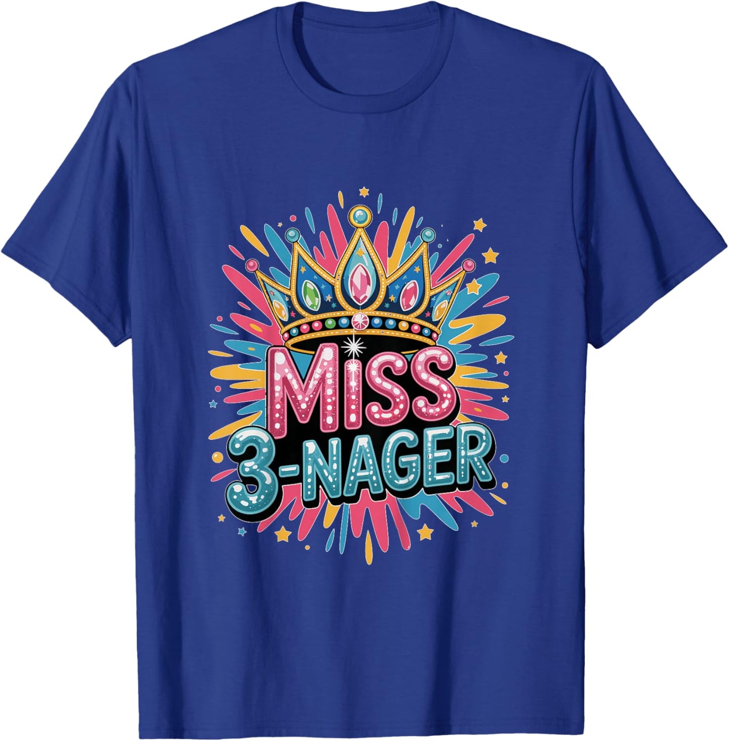 Threenager Miss 3-Nager Third Birthday Splash Design T-Shirt - T-Shirt | Royal