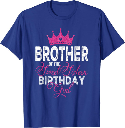 Brother of The Sweet Sixteen Bday Girl 16th Pink Crown T-Shirt - T-Shirt | Royal