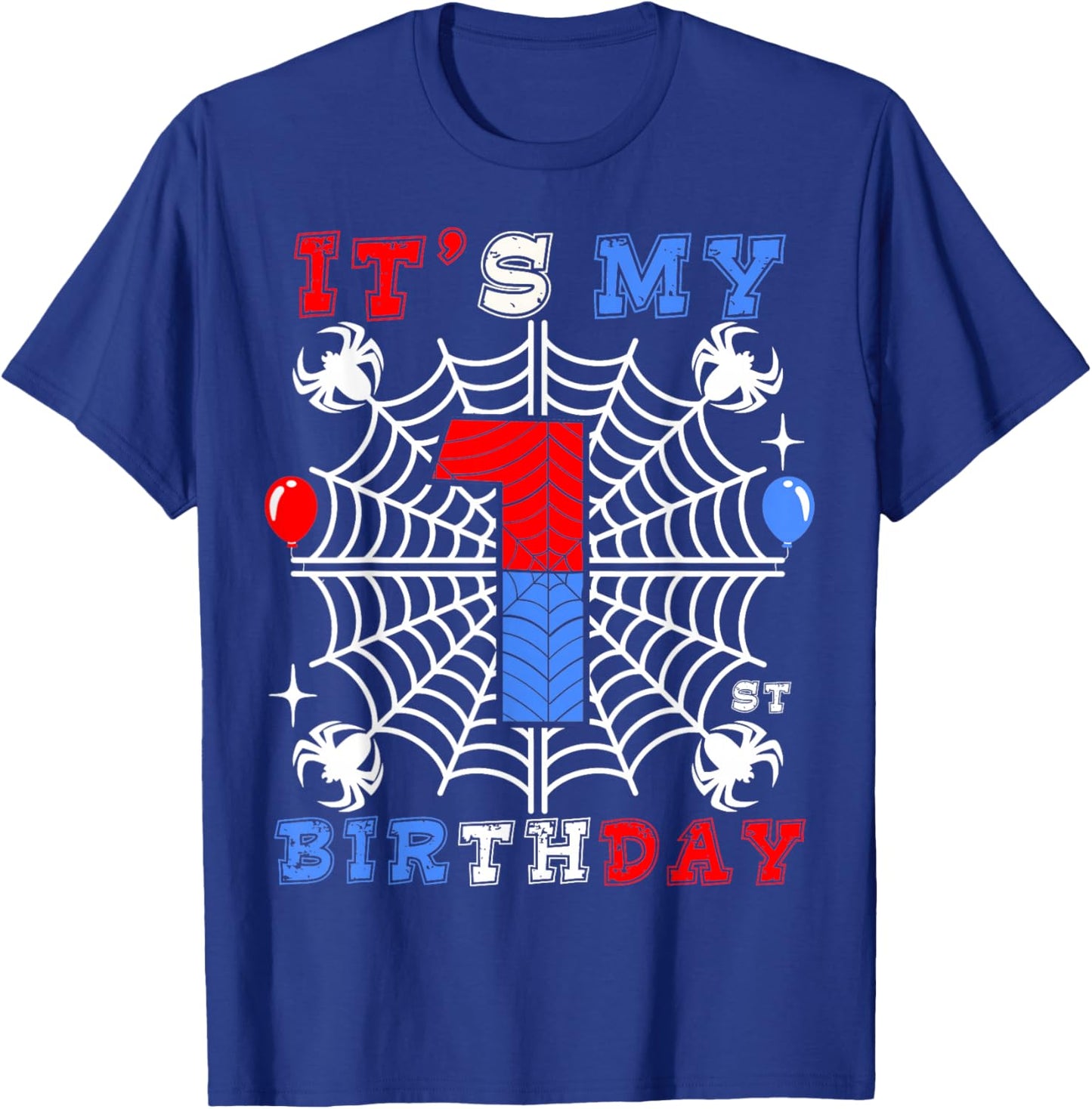 1st Birthday Spider-Theme 1st Birthday Spider Web Kids Boys T-Shirt - T-Shirt | Royal