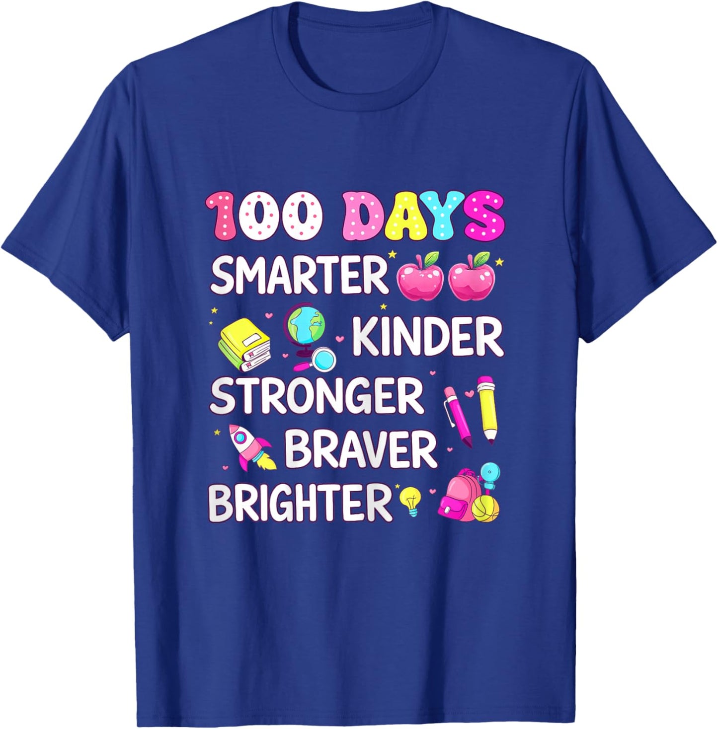100 Days of School Braver 100th Day of School Kids Girls T-Shirt - T-Shirt | Royal