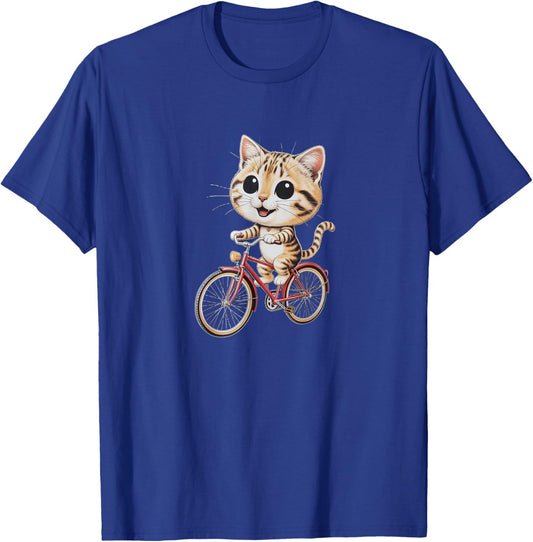 Cute Cat Riding Bicycle Kawaii Cartoon Artwork T-Shirt - T-Shirt | Royal