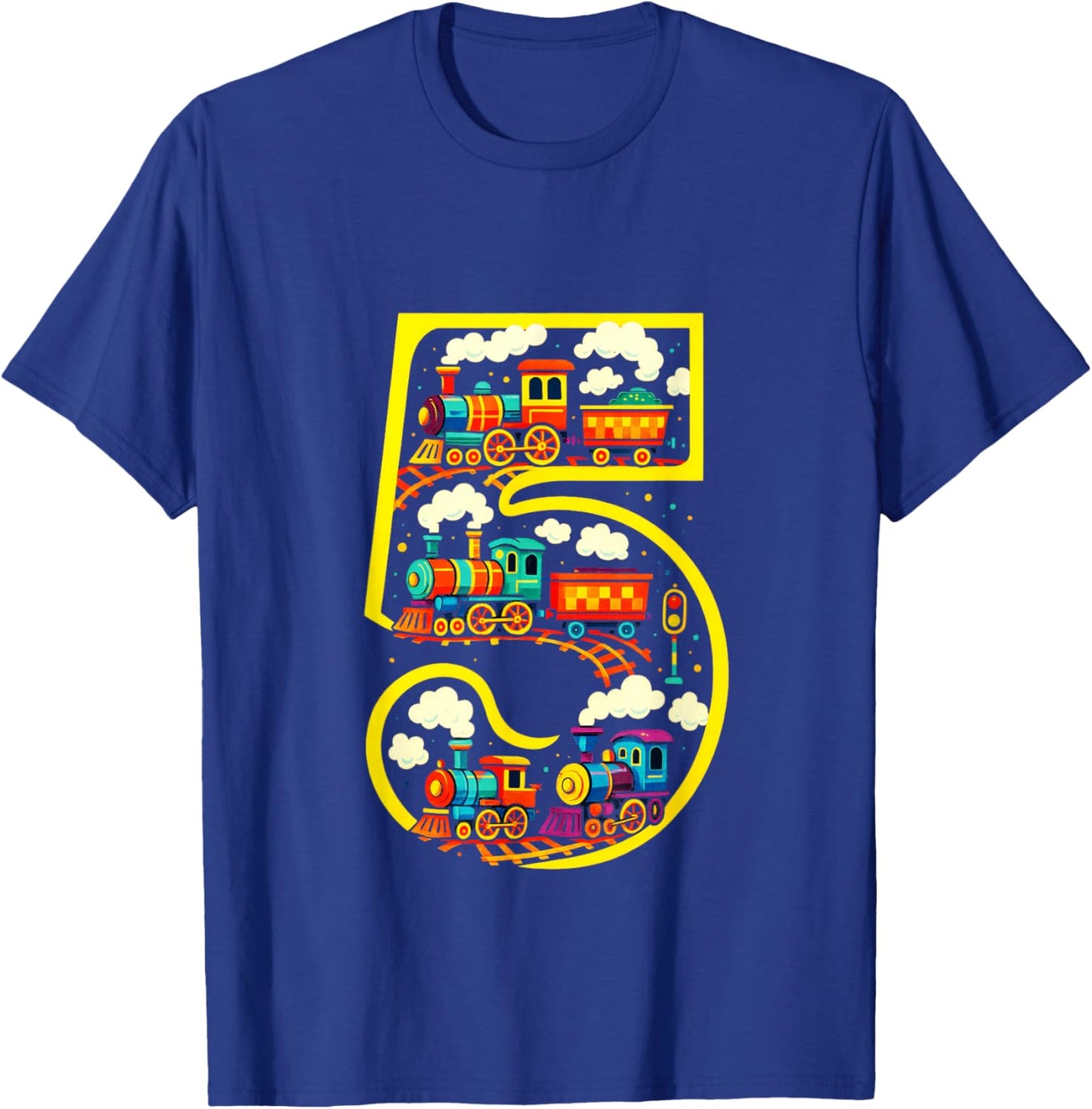 5 - Steam Train Birthday for Boys T-Shirt - T-Shirt | Royal