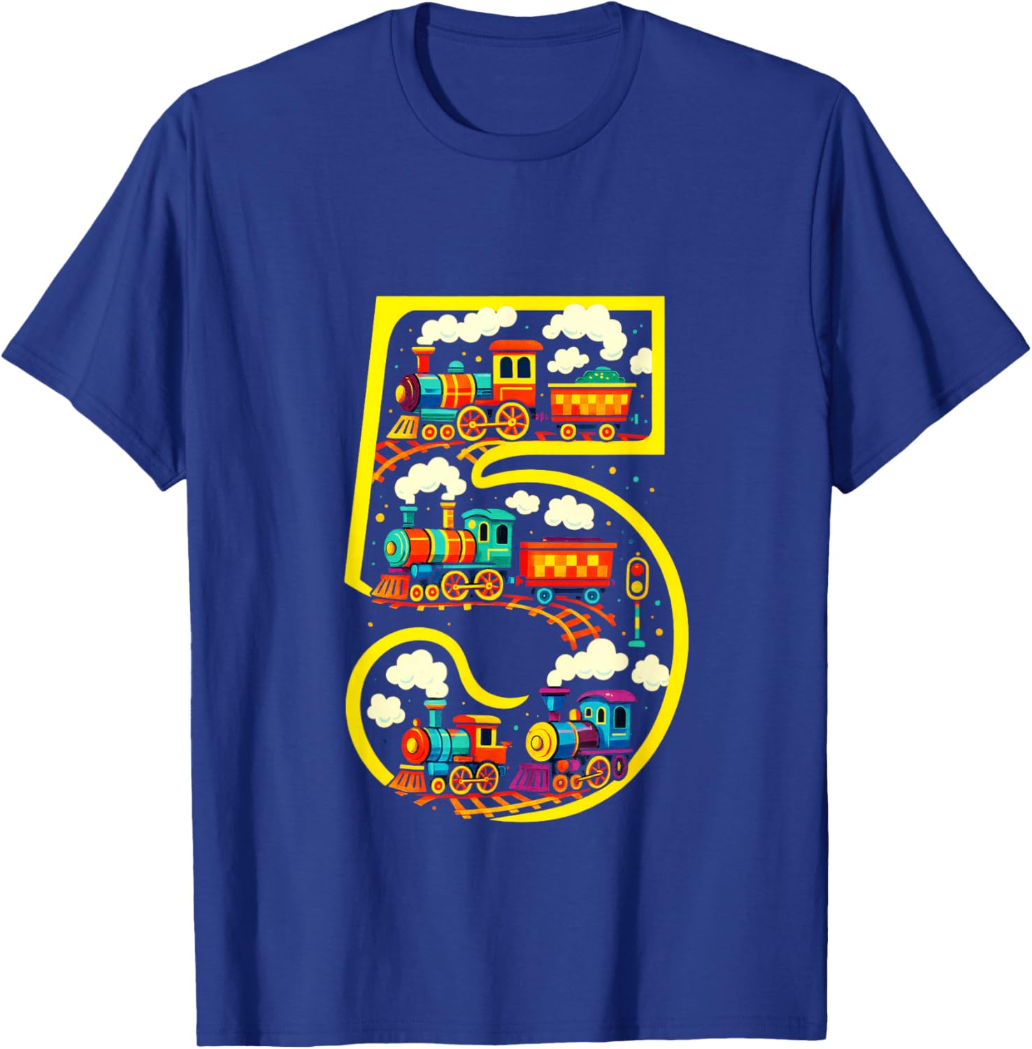 5 - Steam Train Birthday for Boys T-Shirt - T-Shirt | Royal