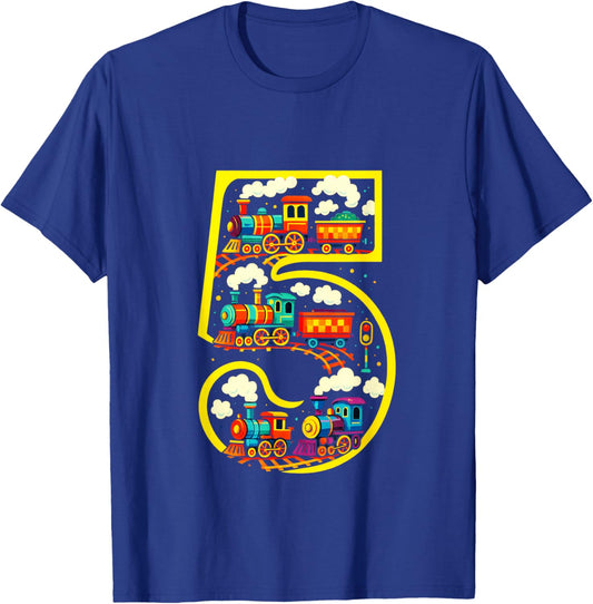 5 - Steam Train Birthday for Boys T-Shirt - T-Shirt | Royal