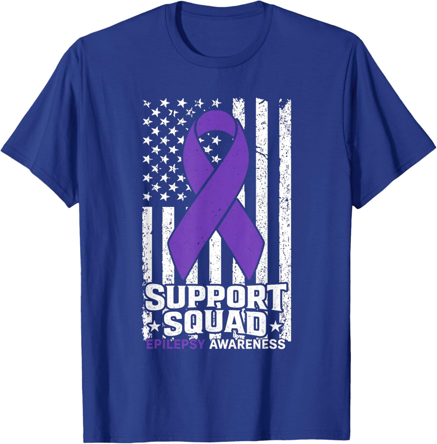 Support Squad American Flag Purple Epilepsy Awareness T-Shirt - T-Shirt | Royal
