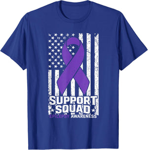 Support Squad American Flag Purple Epilepsy Awareness T-Shirt - T-Shirt | Royal