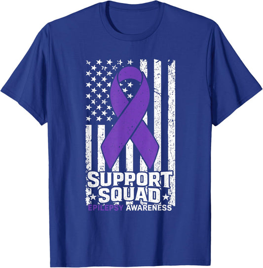 Support Squad American Flag Purple Epilepsy Awareness T-Shirt - T-Shirt | Royal