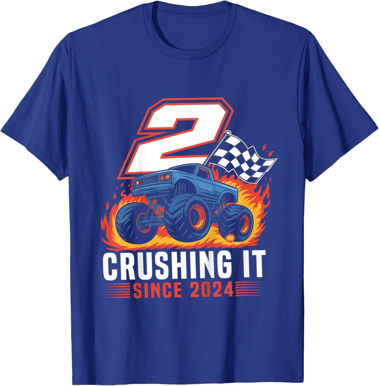 Birthday Monster Truck 2 Year Old Boys 2nd Party Born 2024 T-Shirt - T-Shirt | Royal
