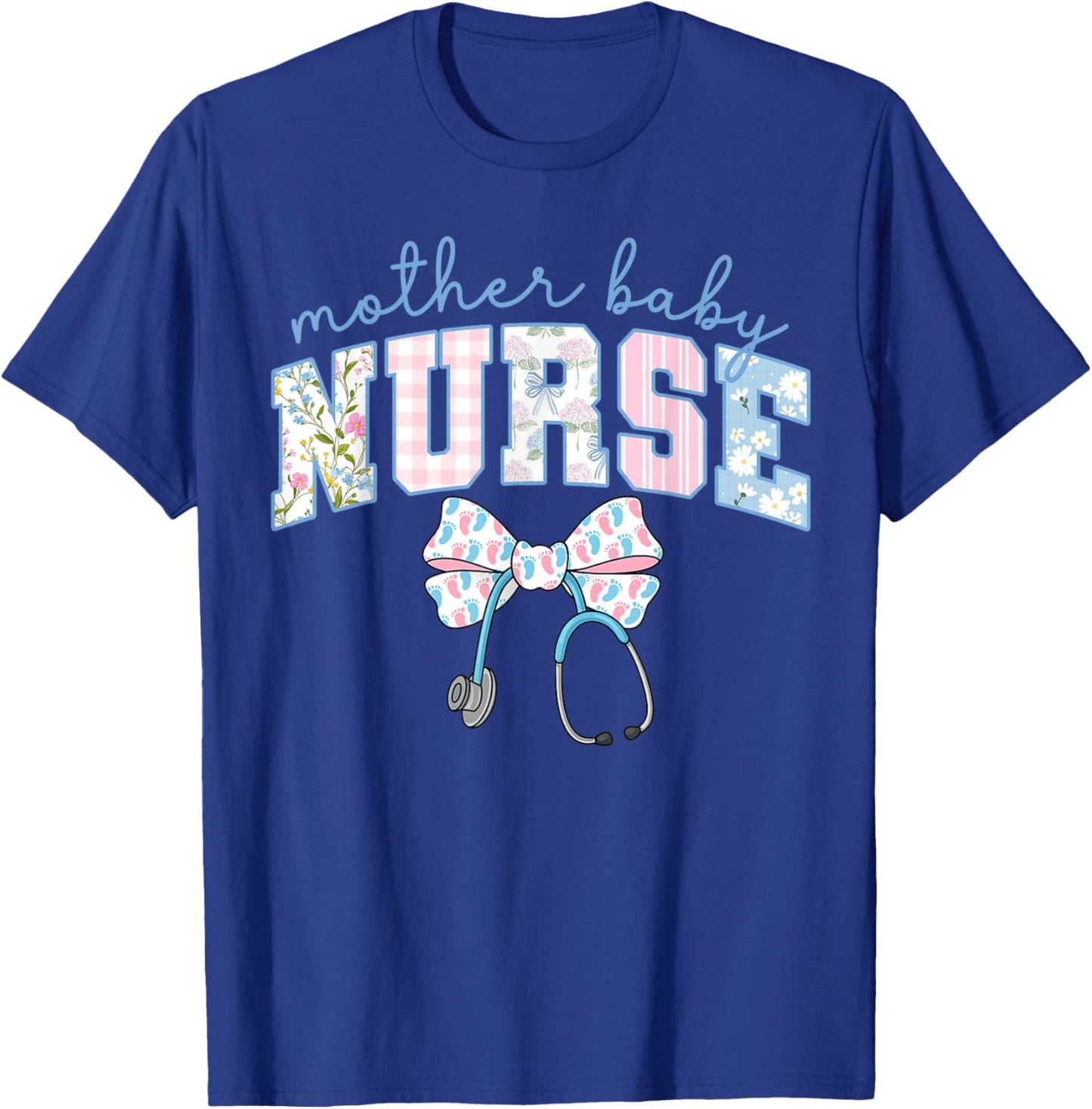 Mother Baby Nurse Team Coquette Blue Stethoscope Bow Doctor T-Shirt - T-Shirt | Royal