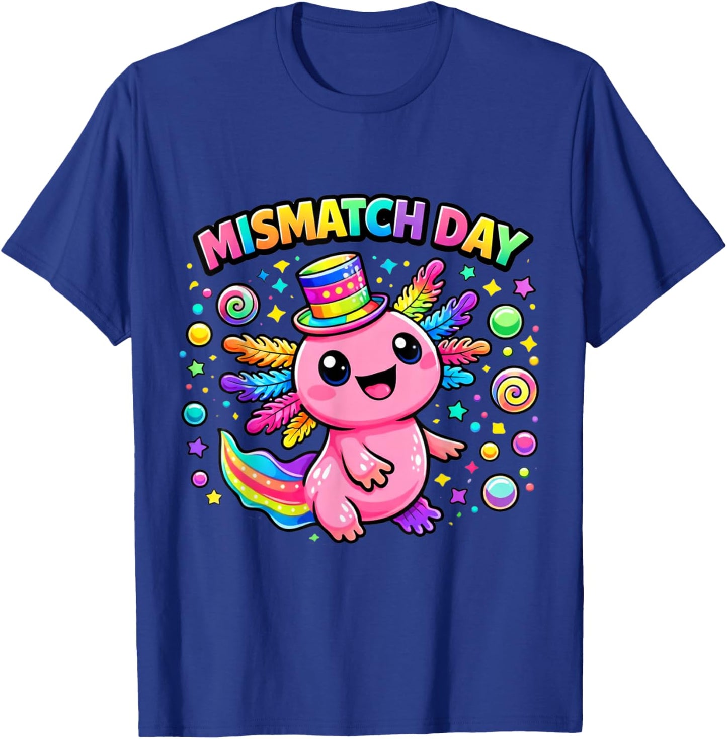 Mismatch Day Spirit Week Cute Axolotl Quirky Colorful Kids T-Shirt - T-Shirt | Royal