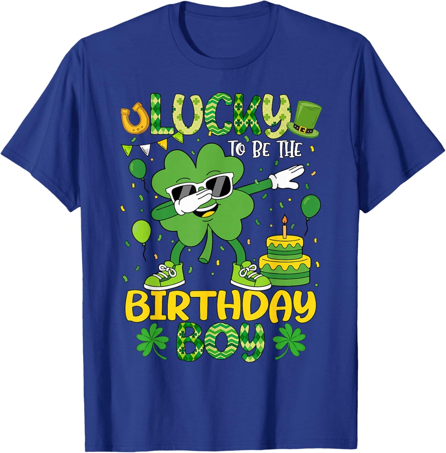 St Patricks Day Lucky Birthday Boy Shamrock Boy Men Kids T-Shirt - T-Shirt | Royal