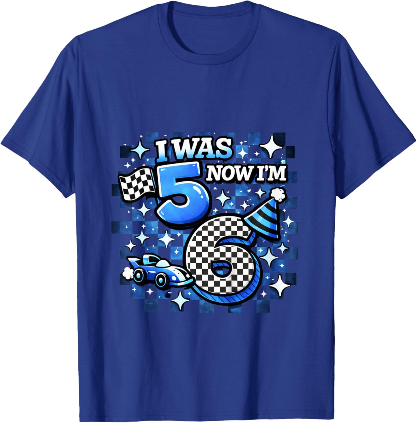 Blue Checkered I was 5 Now I'm 6 Funny Birthday Boy T-Shirt - T-Shirt | Royal